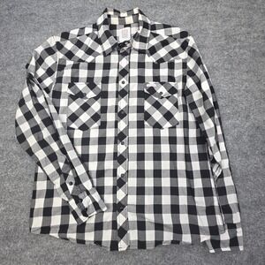 Topo Designs Shirt Mens L Black White Check Cotton Lined Snap